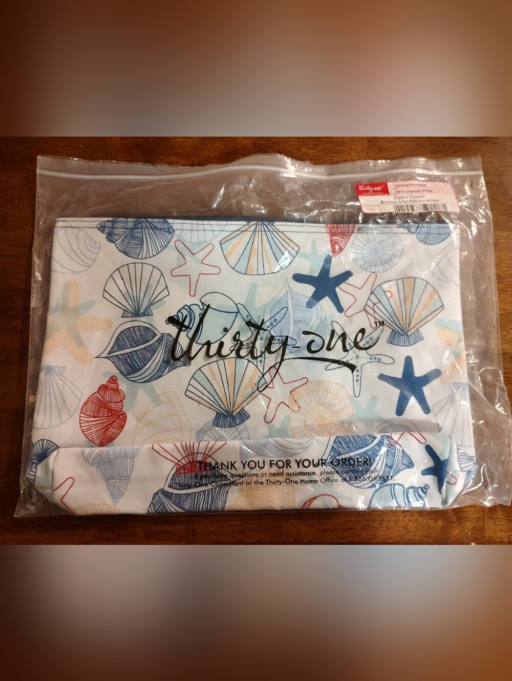 Thirty-one Seashell & Starfish Cosmetic Pouch in Blue, Red, Cream